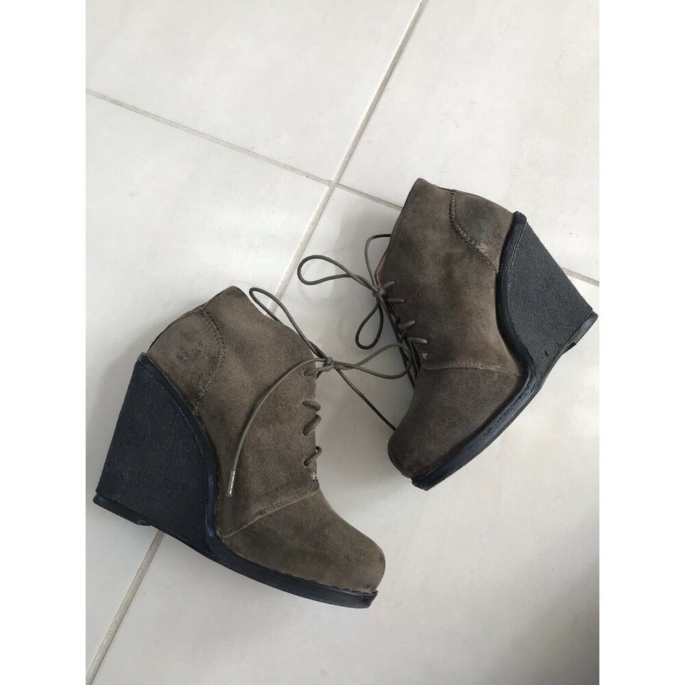 Rag & Bone Odval Suede Lace Up Platform Wedge Booties Olive